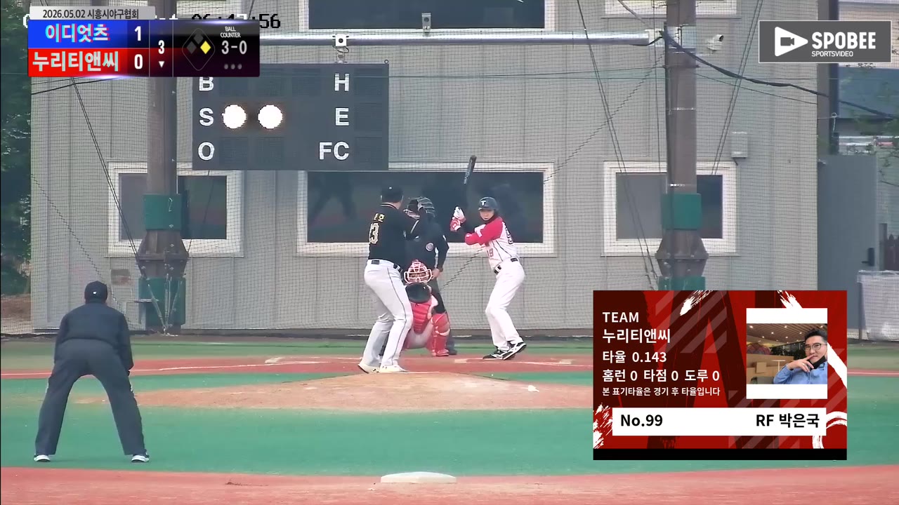 누리티앤씨, 6회 말 2점 뒤집기…이디엇츠에 4-3 승리