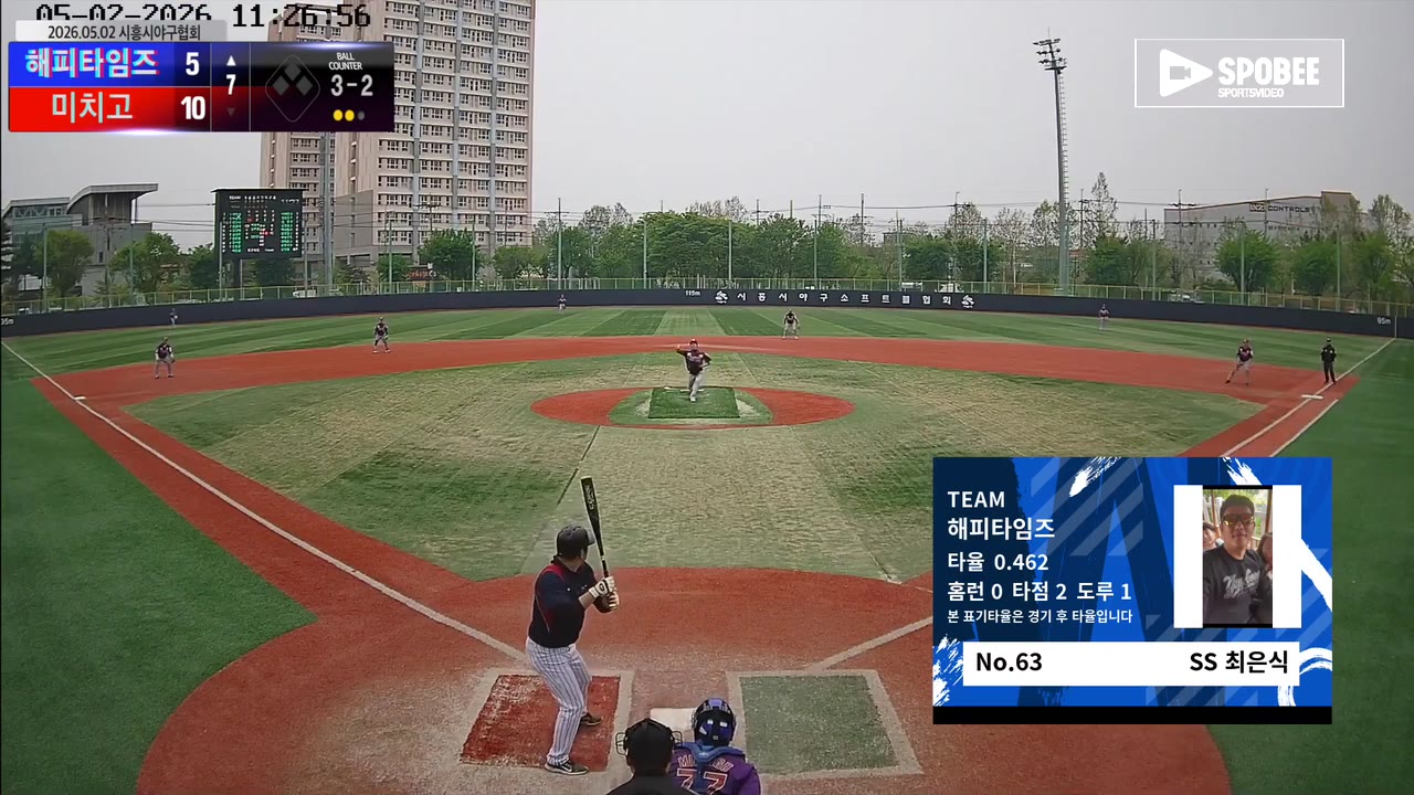 최은식(63번, 해피타임즈) 1루타 클립 | vs 미치고 | 5/2 (소망야구장)
