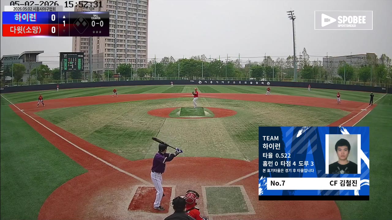 김철진(7번, 하이런) 파울플라이 클립 | vs 다윗(소망) | 5/2 (소망야구장)
