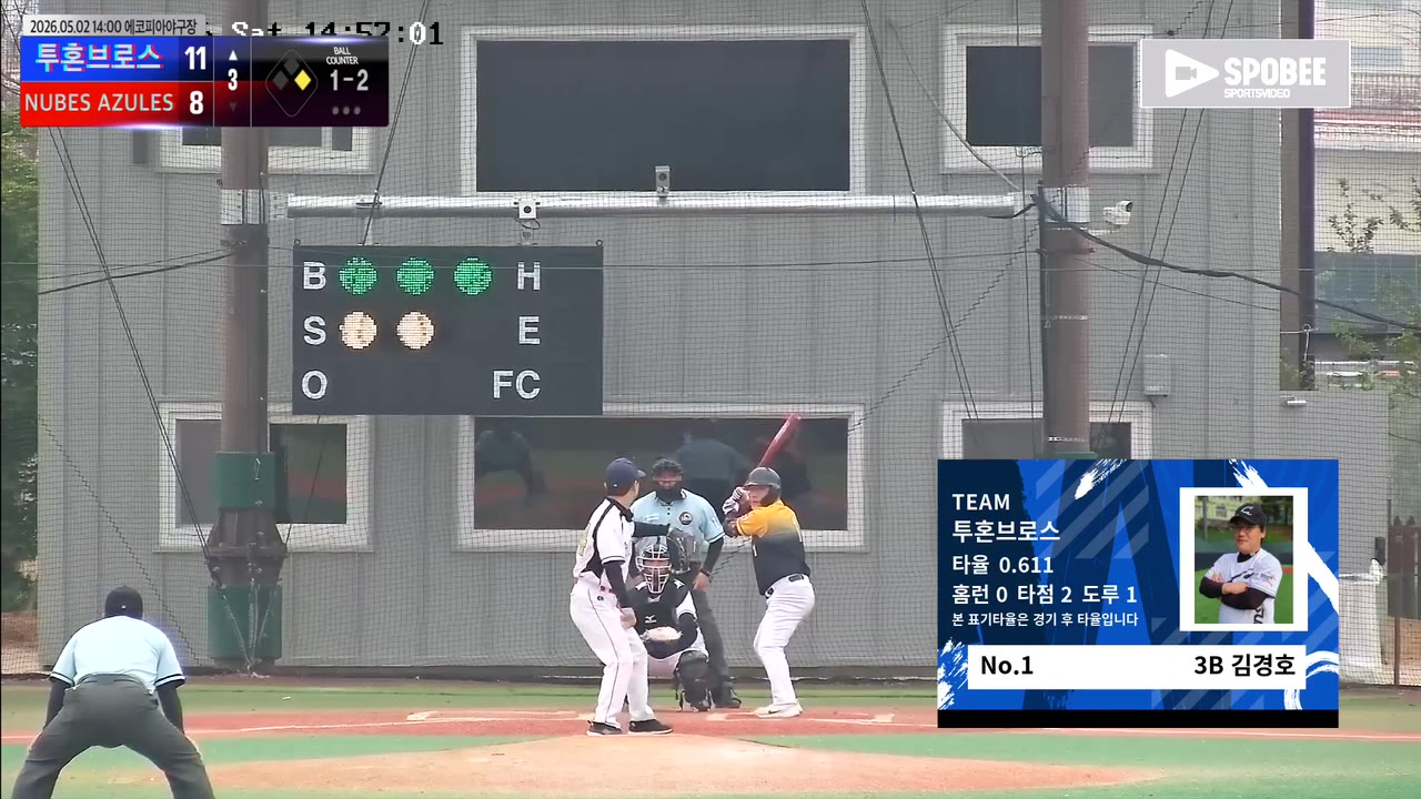 김경호(1번, 투혼브로스) 2루타 클립 | vs NUBES AZULES | 5/2 (에코피아야구장)