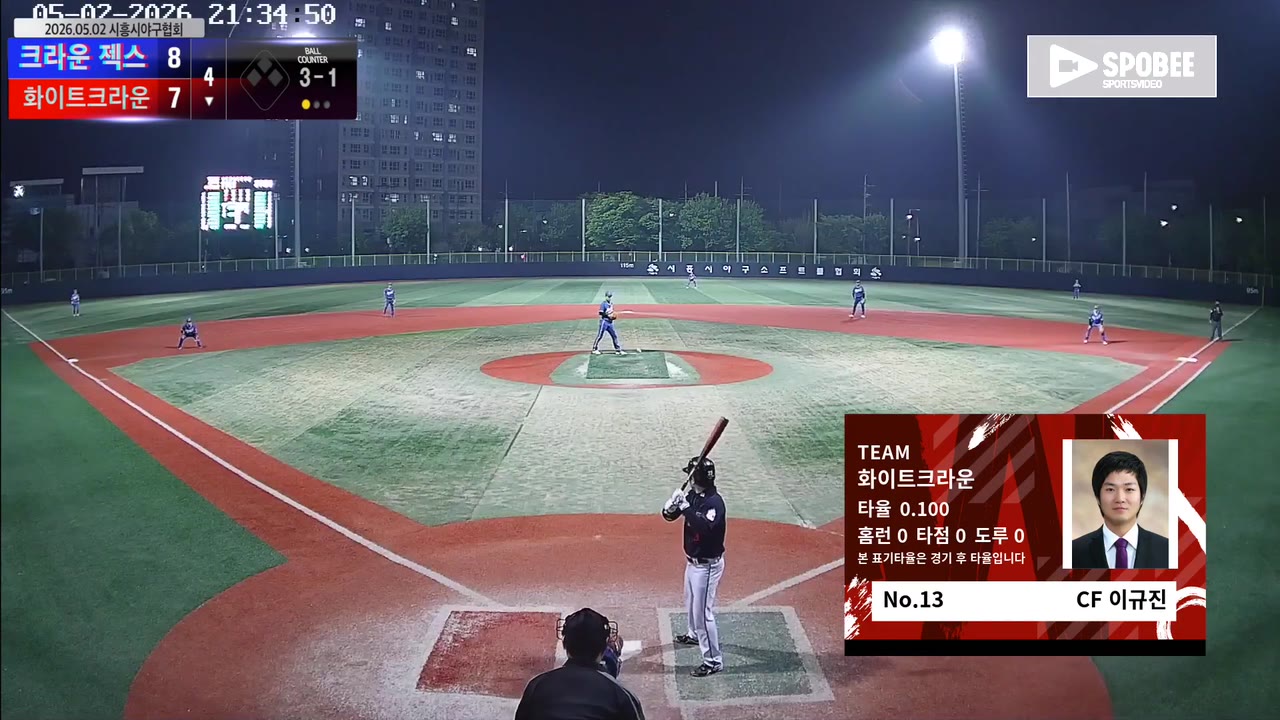 이규진(13번, 화이트크라운) 볼넷 클립 | vs 크라운 젝스 | 5/2 (소망야구장)