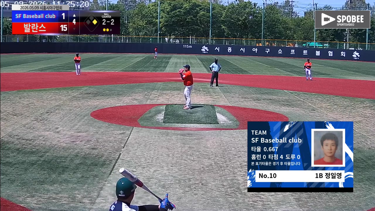 정일영(10번, SF Baseball club) 사구 클립 | vs 발란스 | 5/9 (소망야구장)