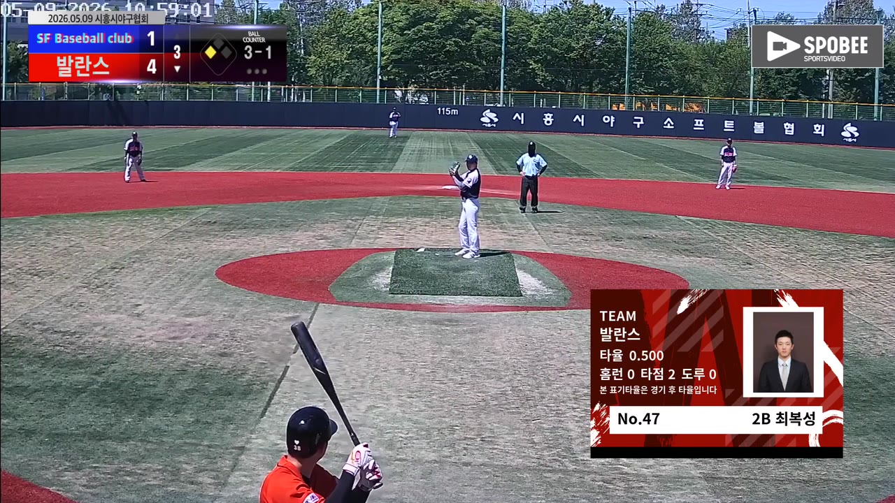 최복성(47번, 발란스) 볼넷 클립 | vs SF Baseball club | 5/9 (소망야구장)