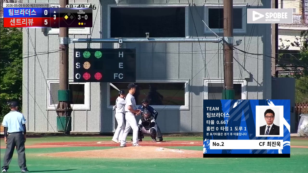 최진욱(2번, 팀브라더스) 3루타 클립 | vs 센트리뷰 | 5/9 (에코피아야구장)