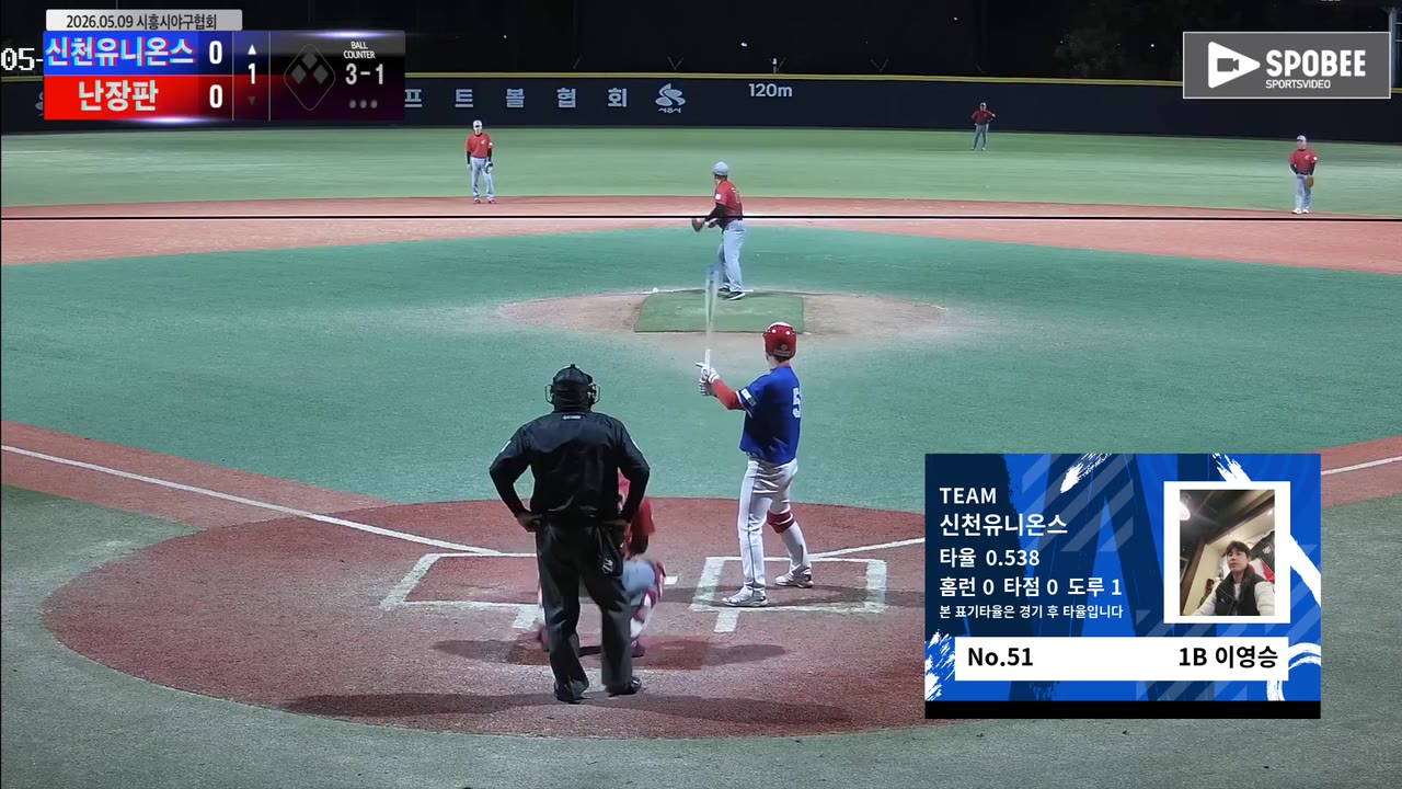 이영승(51번, 신천유니온스) 볼넷 클립 | vs 난장판 | 5/9 (에코피아야구장)