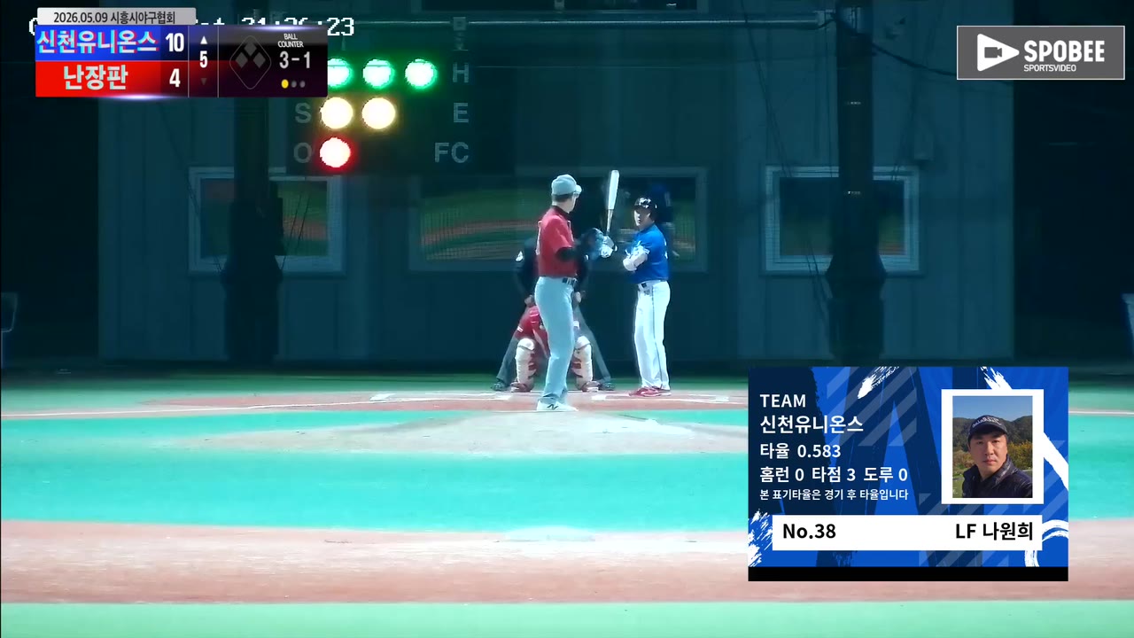 나원희(38번, 신천유니온스) 볼넷 클립 | vs 난장판 | 5/9 (에코피아야구장)