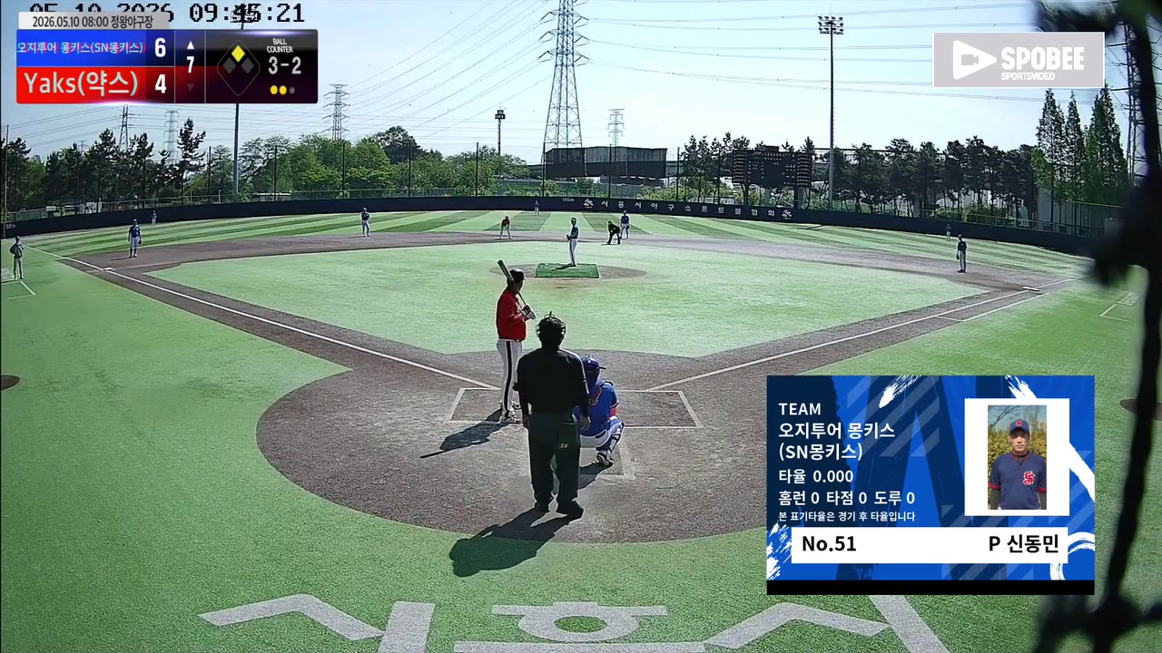 신동민(51번, 오지투어 몽키스(SN몽키스)) 볼넷 클립 | vs Yaks(약스) | 5/10 (정왕야구장)