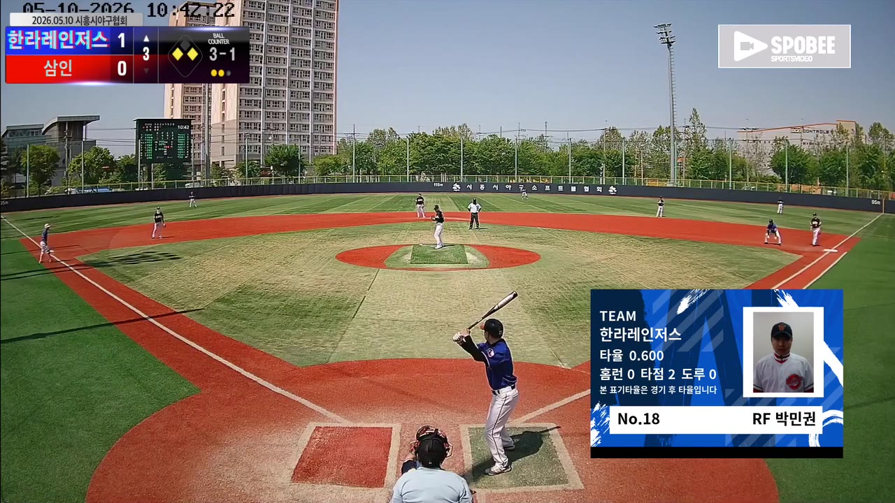 박민권(18번, 한라레인저스) 2루타 클립 | vs 삼인 | 5/10 (소망야구장)