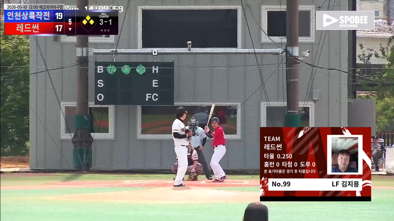 김지용(99번, 레드썬) 볼넷 클립 | vs 인천상륙작전 | 5/10 (에코피아야구장)