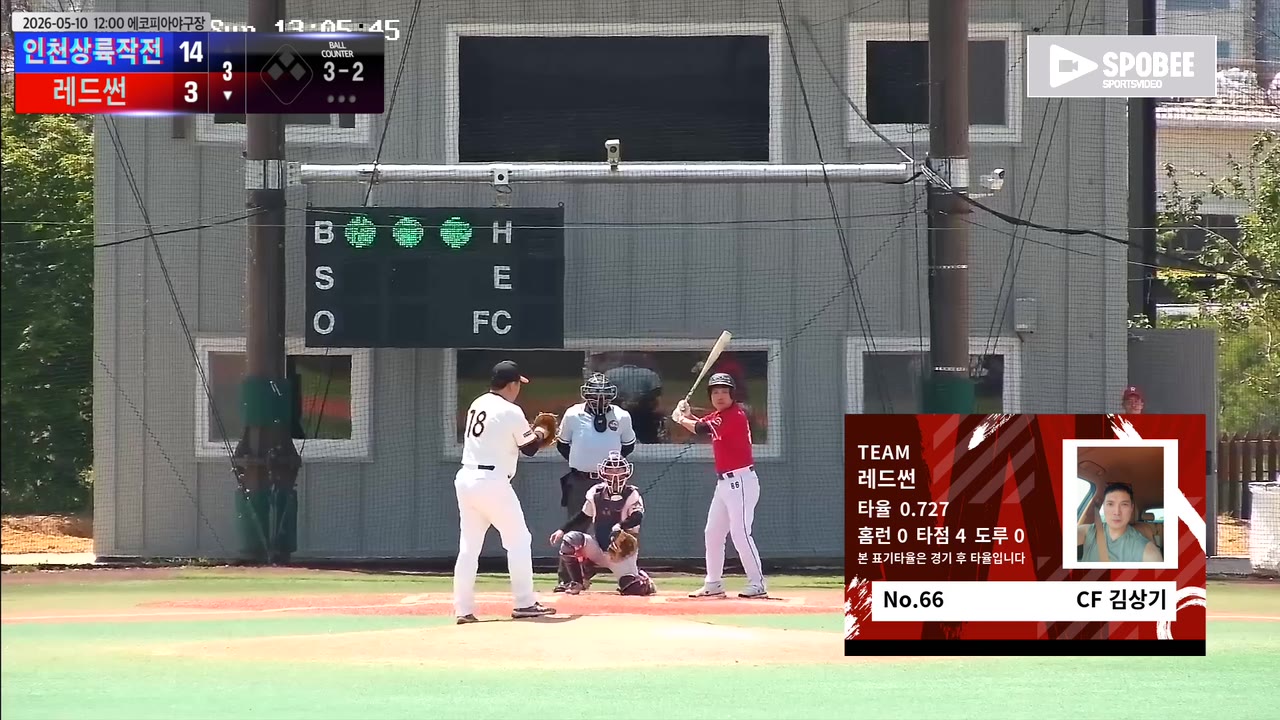 김상기(66번, 레드썬) 볼넷 클립 | vs 인천상륙작전 | 5/10 (에코피아야구장)