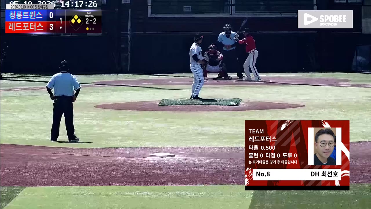 최선호(8번, 레드포터스) 사구 클립 | vs 청룡트윈스 | 5/10 (정왕야구장)