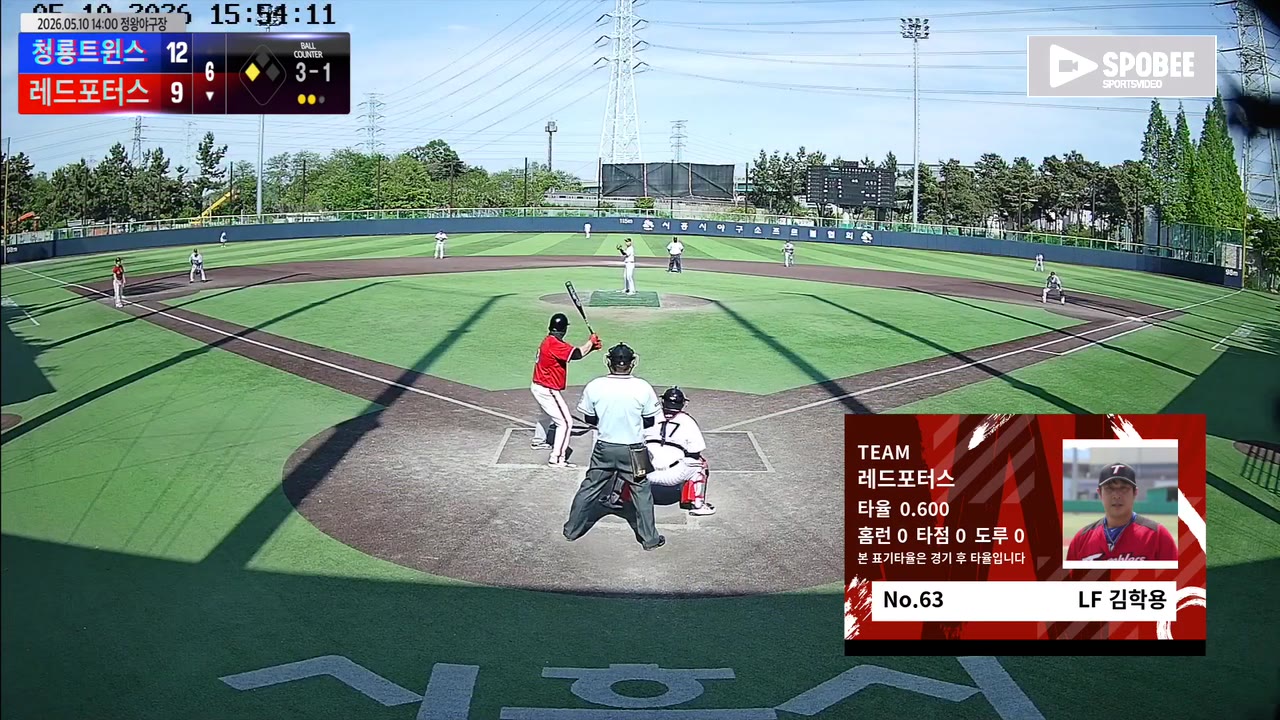 김학용(63번, 레드포터스) 볼넷 클립 | vs 청룡트윈스 | 5/10 (정왕야구장)