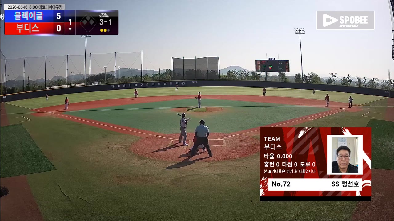 맹선호(72번, 부디스) 볼넷 클립 | vs 블랙이글 | 5/16 (에코피아야구장)