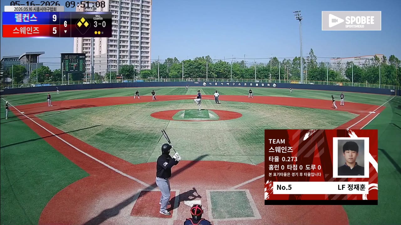 정재훈(5번, 스웨인즈) 볼넷 클립 | vs 펠컨스 | 5/16 (소망야구장)