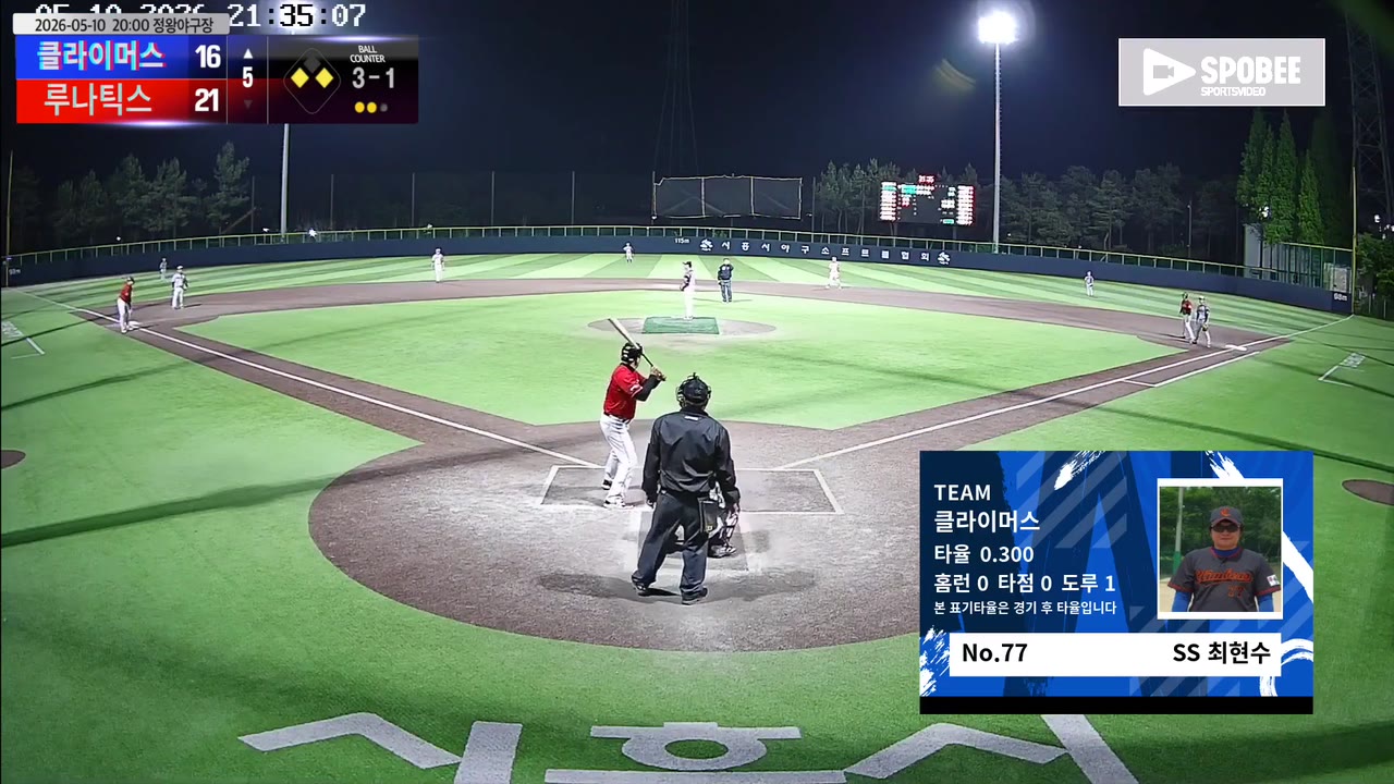 최현수(77번, 클라이머스) 볼넷 클립 | vs 루나틱스 | 5/10 (정왕야구장)