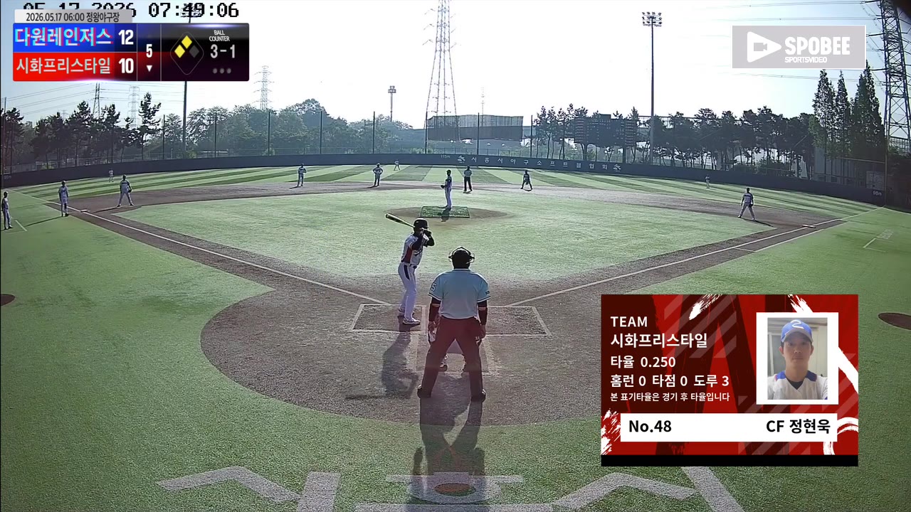 정현욱(48번, 시화프리스타일) 볼넷 클립 | vs 다원레인저스 | 5/17 (정왕야구장)