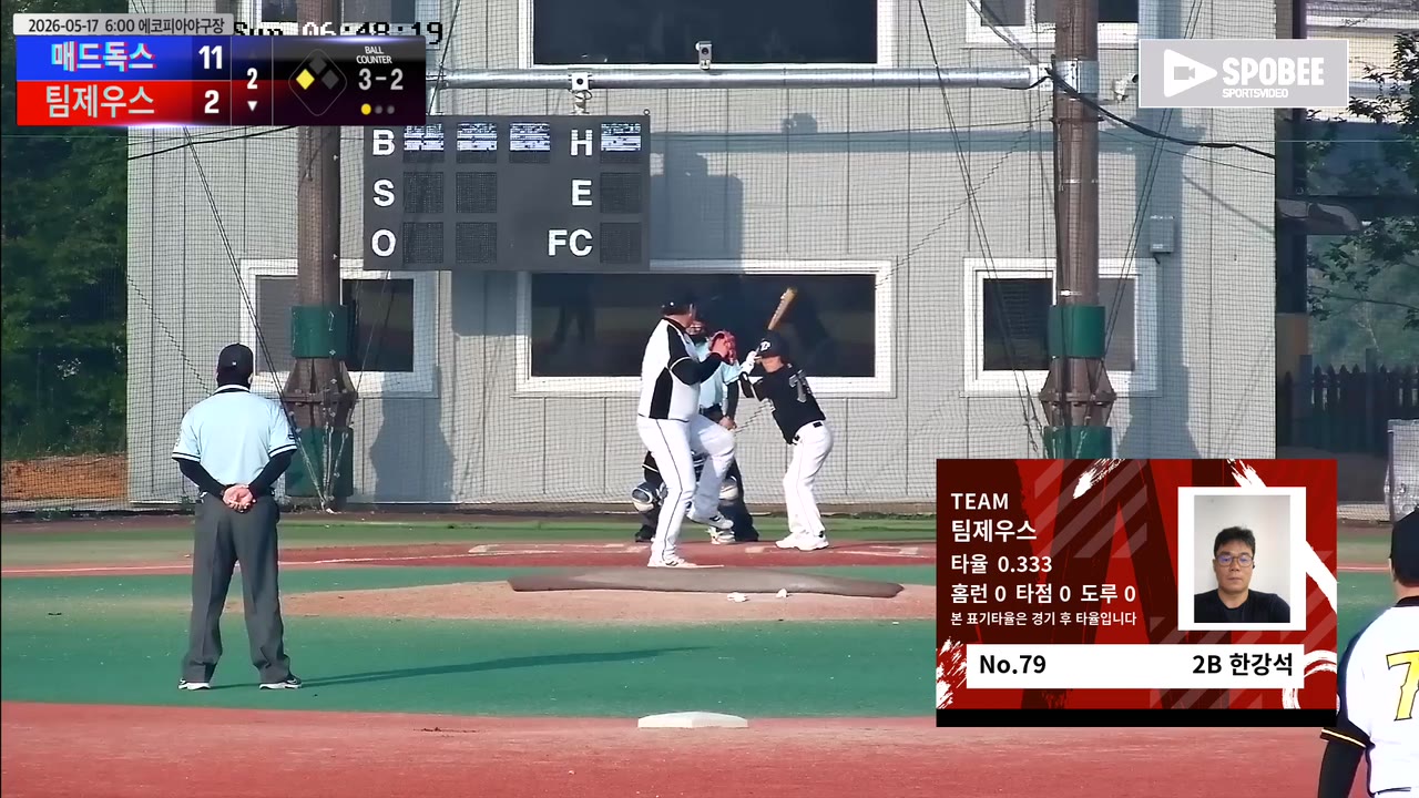 한강석(79번, 팀제우스) 볼넷 클립 | vs 매드독스 | 5/17 (에코피아야구장)
