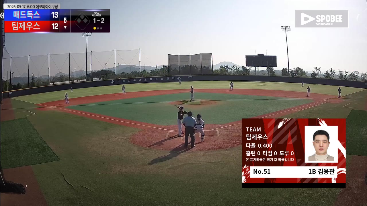 김응관(51번, 팀제우스) 1루타 클립 | vs 매드독스 | 5/17 (에코피아야구장)