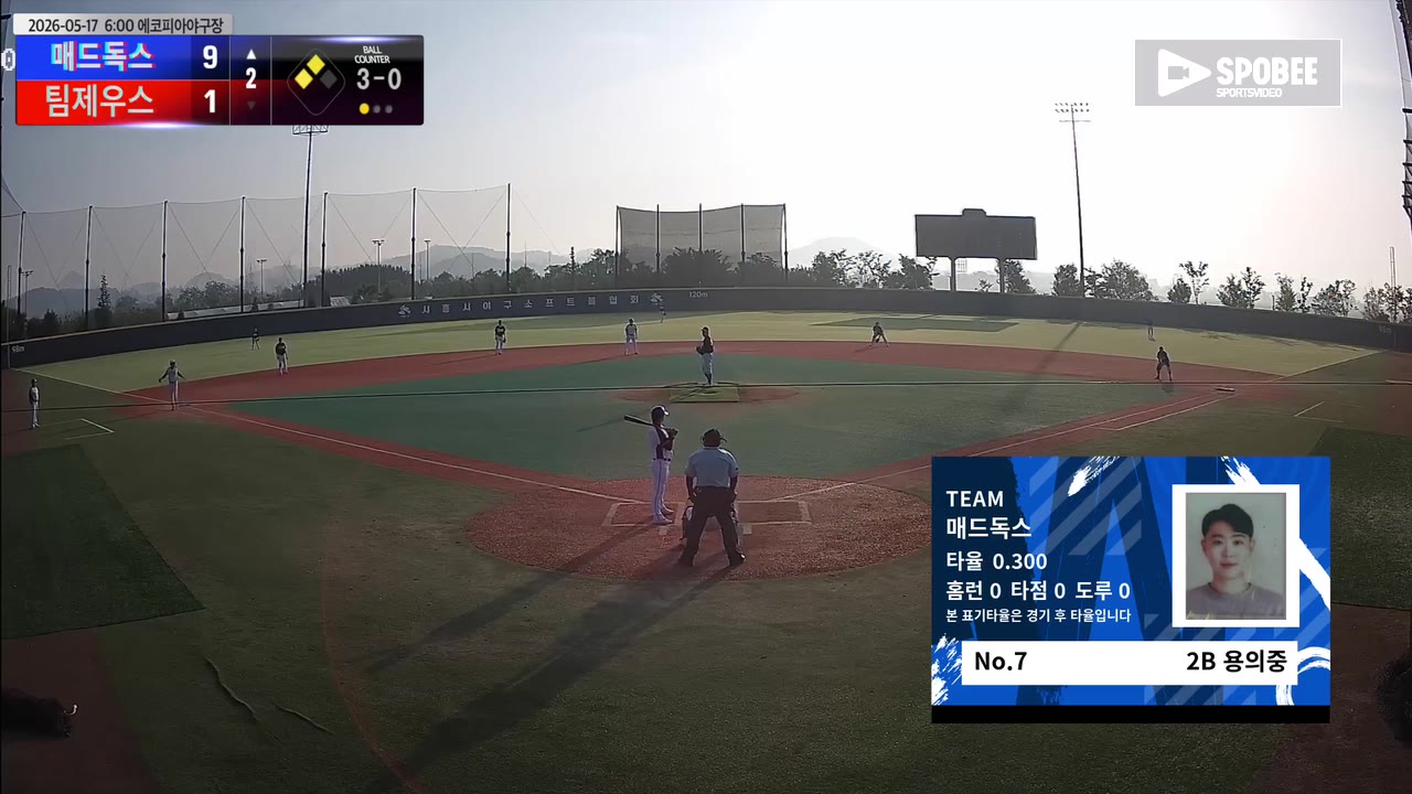 용의중(7번, 매드독스) 3루타 클립 | vs 팀제우스 | 5/17 (에코피아야구장)