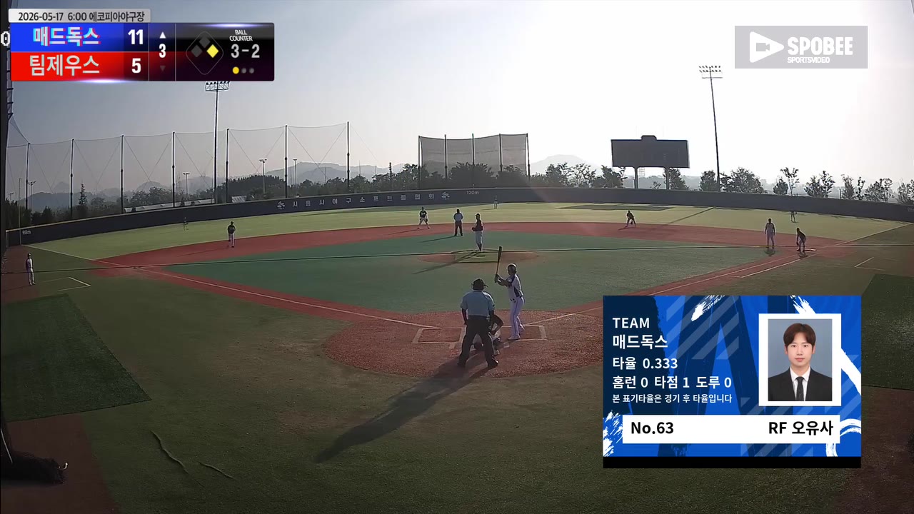 오유사(63번, 매드독스) 실책 클립 | vs 팀제우스 | 5/17 (에코피아야구장)