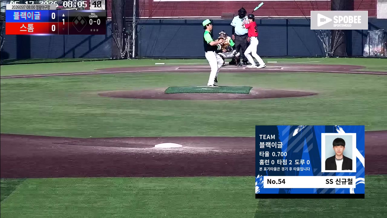 신규철(54번, 블랙이글) 땅볼 클립 | vs 스톰 | 5/17 (정왕야구장)