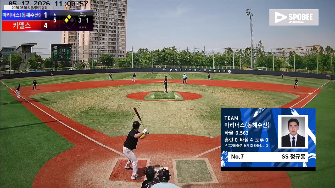 정규홍(7번, 마리너스(동해수산)) 2루타 클립 | vs 카멜스 | 5/17 (소망야구장)