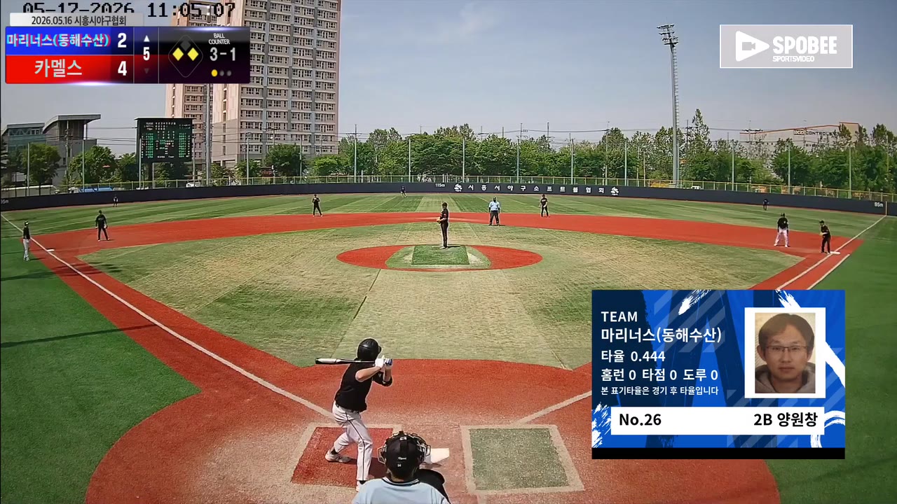 양원창(26번, 마리너스(동해수산)) 볼넷 클립 | vs 카멜스 | 5/17 (소망야구장)
