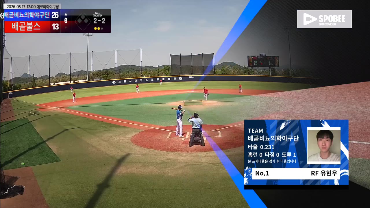 유현우(1번, 배곧비뇨의학야구단) 사구 클립 | vs 배곧불스 | 5/17 (에코피아야구장)