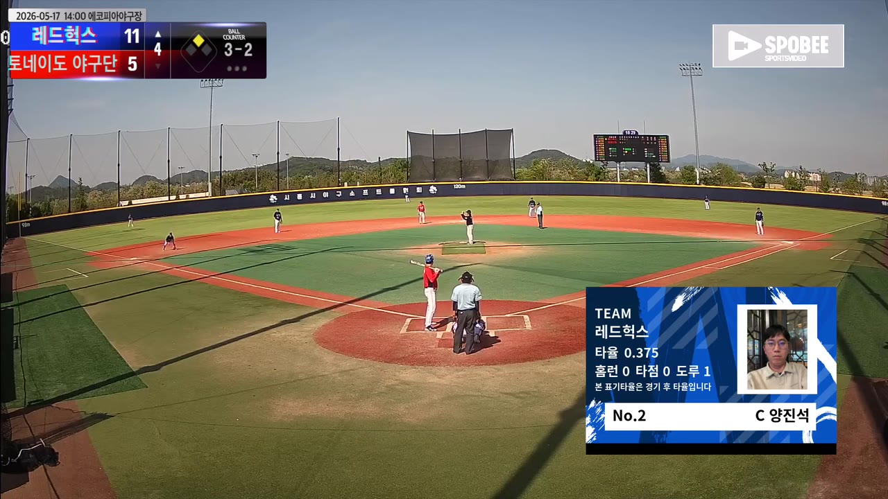 양진석(2번, 레드헉스) 볼넷 클립 | vs 토네이도 야구단 | 5/17 (에코피아야구장)