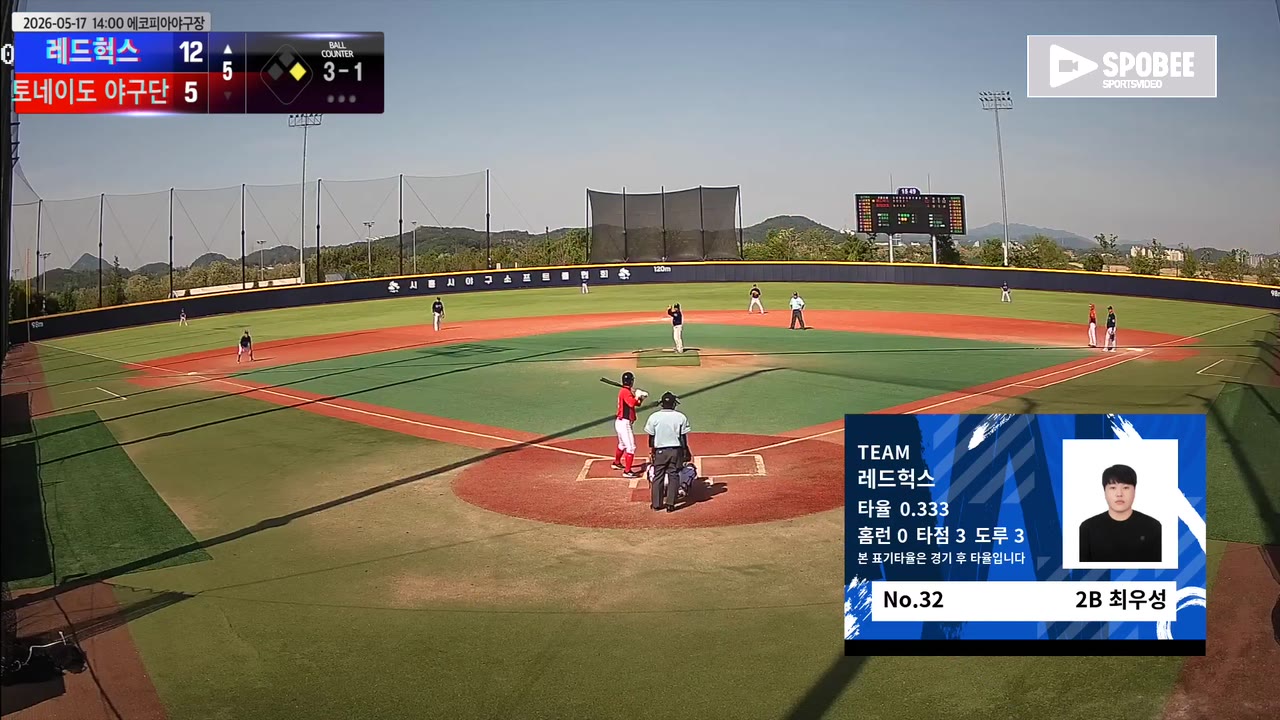 최우성(32번, 레드헉스) 볼넷 클립 | vs 토네이도 야구단 | 5/17 (에코피아야구장)