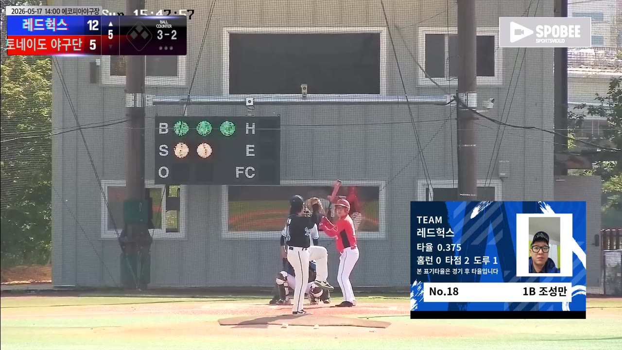 조성만(18번, 레드헉스) 볼넷 클립 | vs 토네이도 야구단 | 5/17 (에코피아야구장)