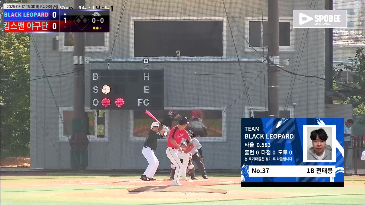 전태용(37번, BLACK LEOPARD) 2루타 클립 | vs 킹스맨 야구단 | 5/17 (에코피아야구장)