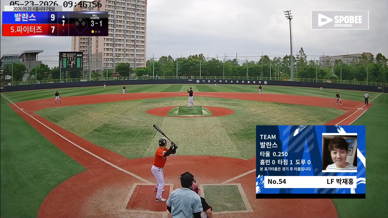 박재홍(54번, 발란스) 볼넷 클립 | vs S.파이터즈 | 5/23 (소망야구장)