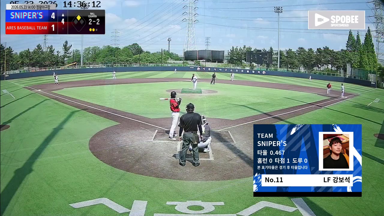 강보석(11번, SNIPER'S) 2루타 클립 | vs ARES BASEBALL TEAM(ASURA) | 5/23 (정왕야구장)