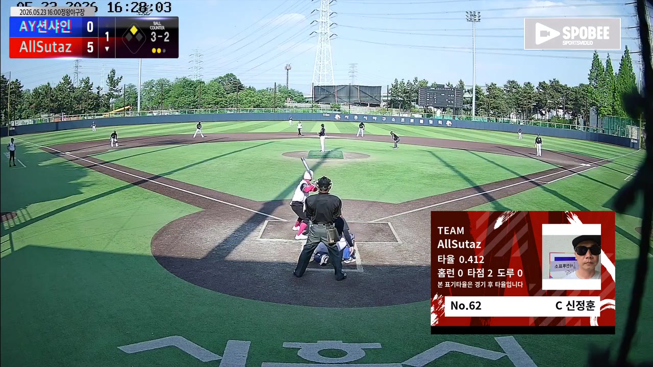 AllSutaz, 1회 말 5득점 앞세워 AY션샤인에 13-5 승리