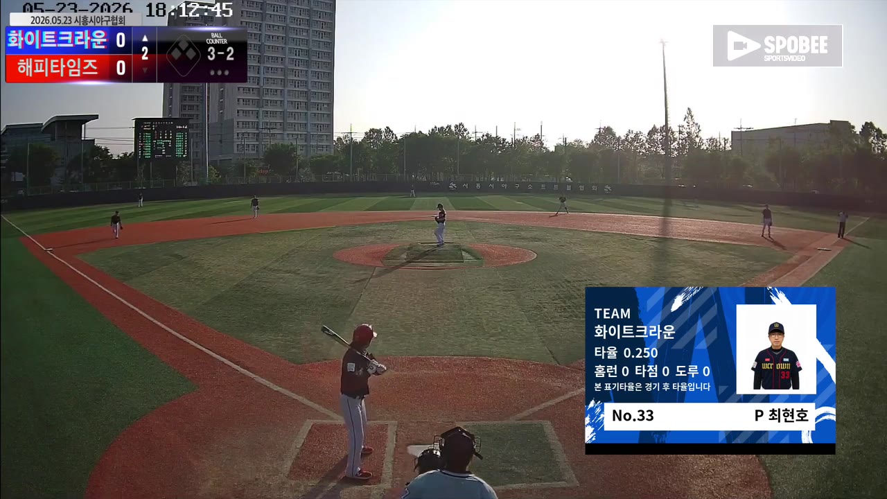 최현호(33번, 화이트크라운) 볼넷 클립 | vs 해피타임즈 | 5/23 (소망야구장)