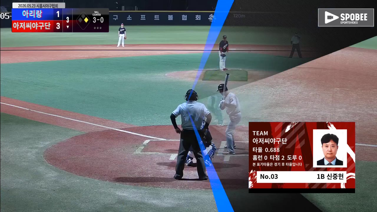 신중헌(3번, 아저씨야구단) 볼넷 클립 | vs 아리랑 | 5/23 (에코피아야구장)