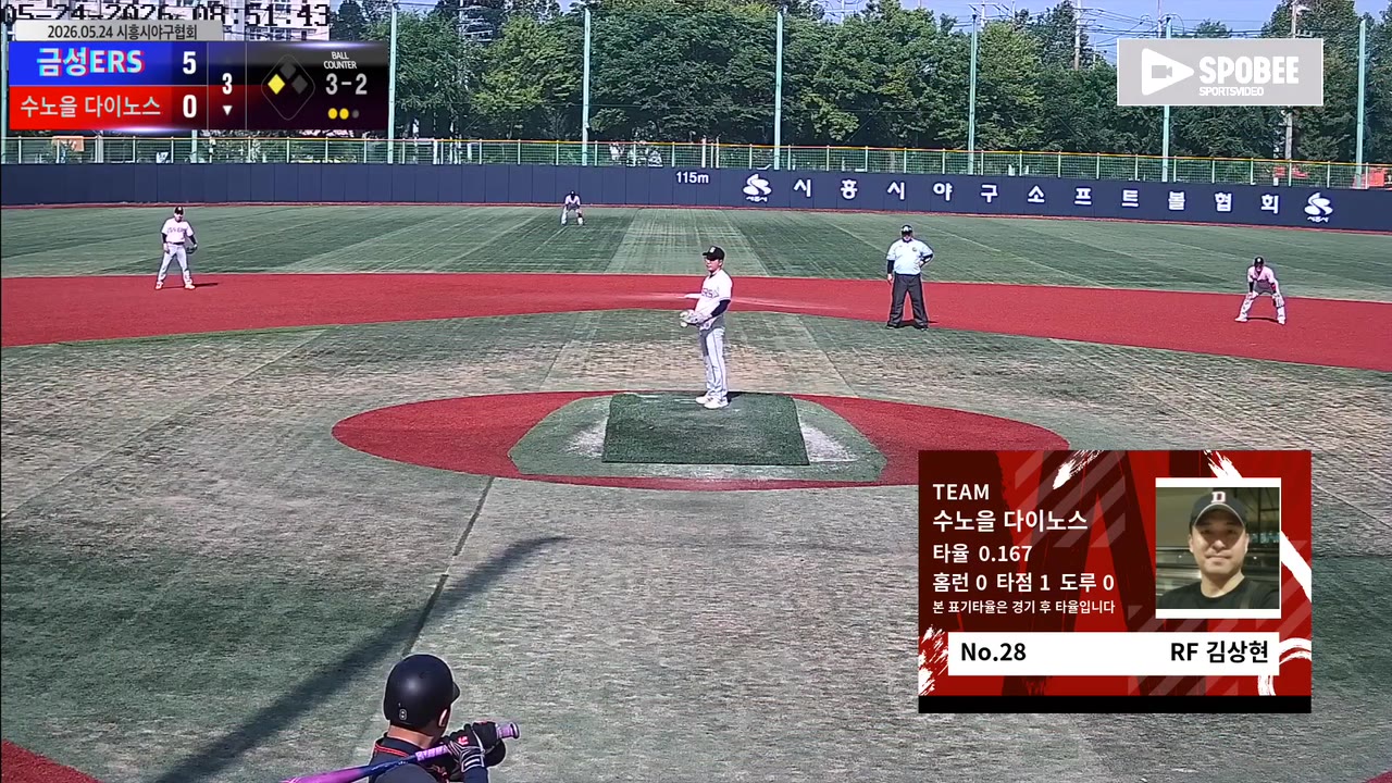 김상현(28번, 수노을 다이노스) 볼넷 클립 | vs 금성ERS | 5/24 (소망야구장)