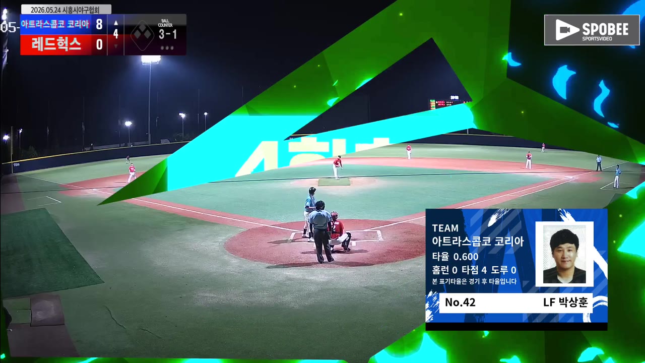 박상훈(42번, 아트라스콥코 코리아) 볼넷 클립 | vs 레드헉스 | 5/24 (에코피아야구장)