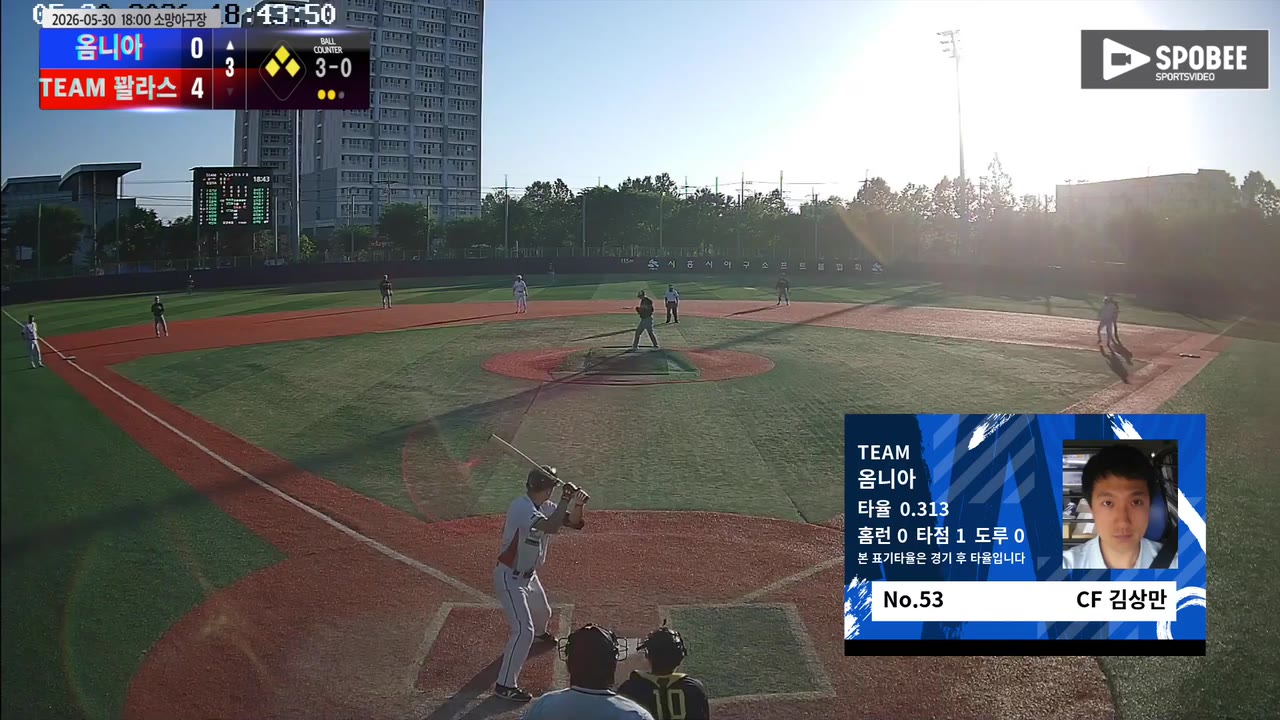 김상만(53번, 옴니아) 볼넷 클립 | vs TEAM 꽐라스 | 5/30 (소망야구장)