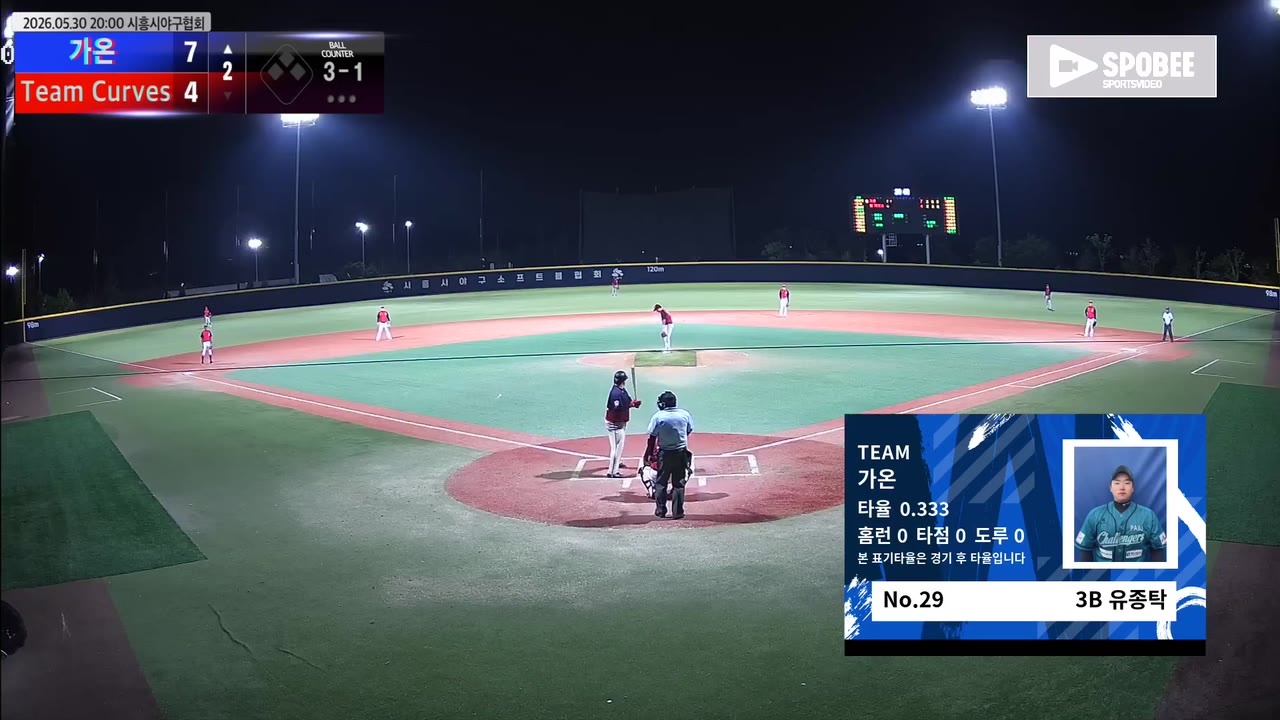 유종탁(29번, 가온) 볼넷 클립 | vs Team Curves | 5/30 (에코피아야구장)