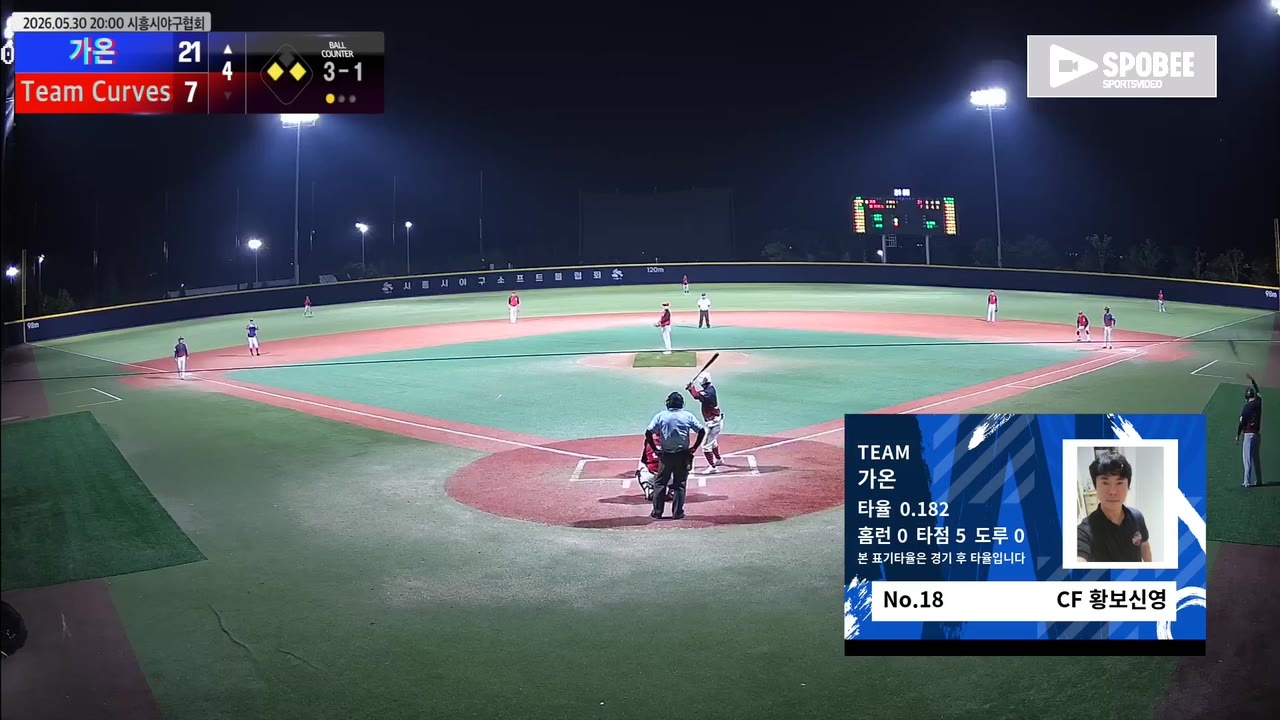 황보신영(18번, 가온) 희생플라이 클립 | vs Team Curves | 5/30 (에코피아야구장)