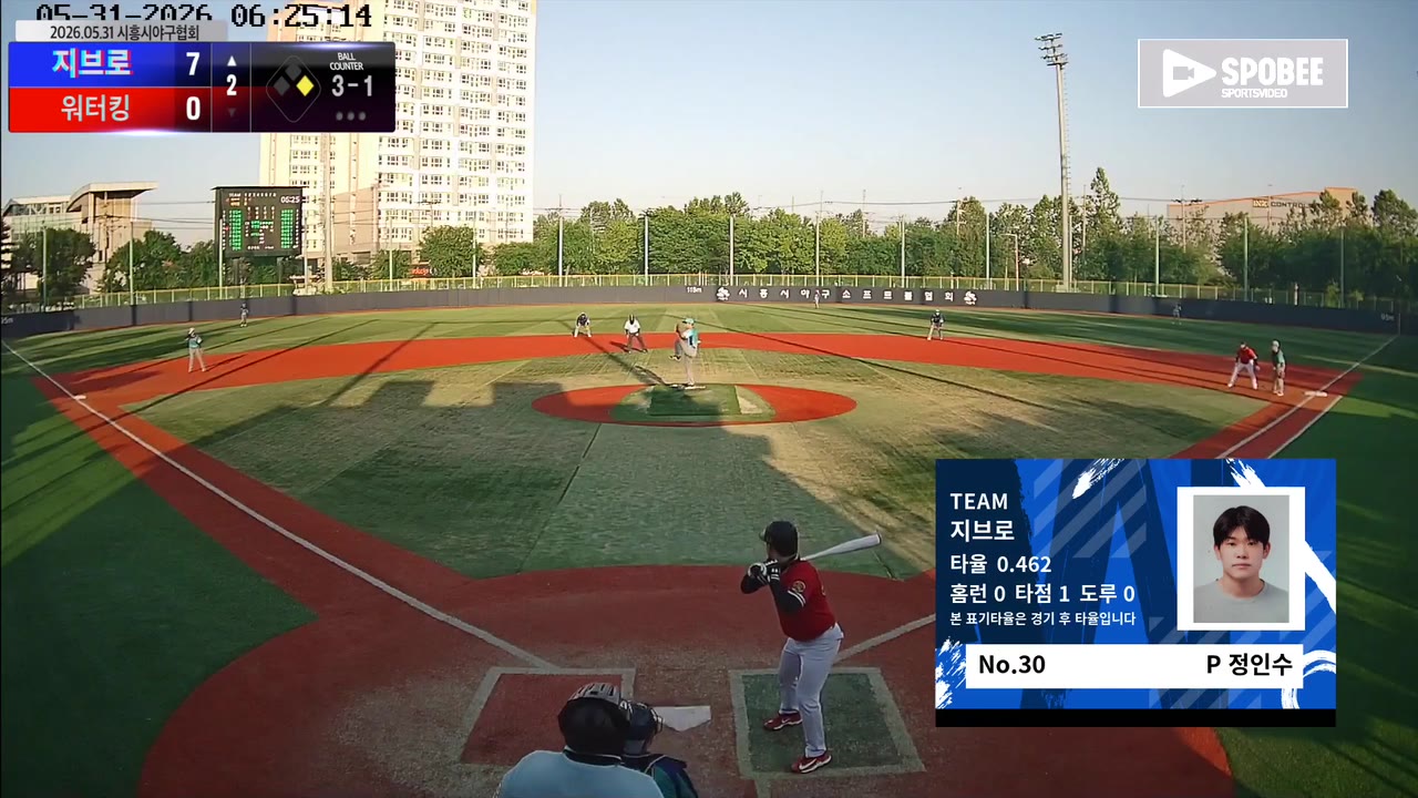 정인수(30번, 지브로) 볼넷 클립 | vs 워터킹 | 5/31 (소망야구장)