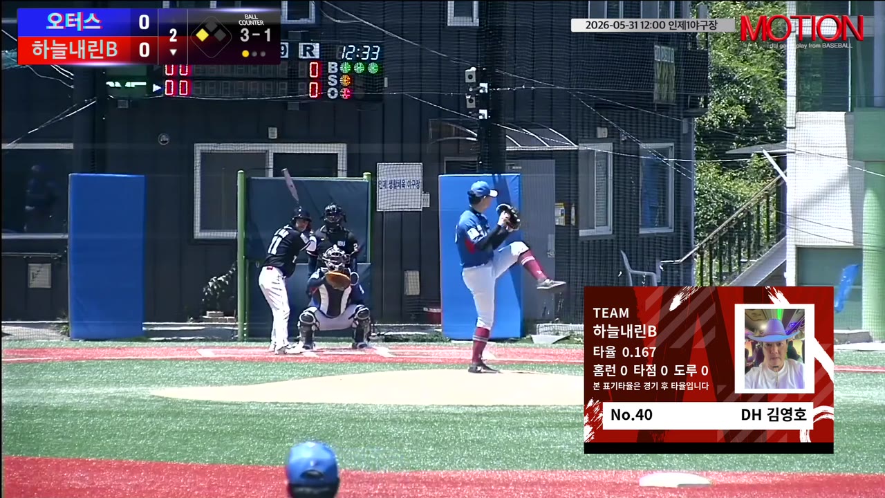 김영호(40번, 하늘내린B) 볼넷 클립 | vs 오터스 | 5/31 (인제1야구장)