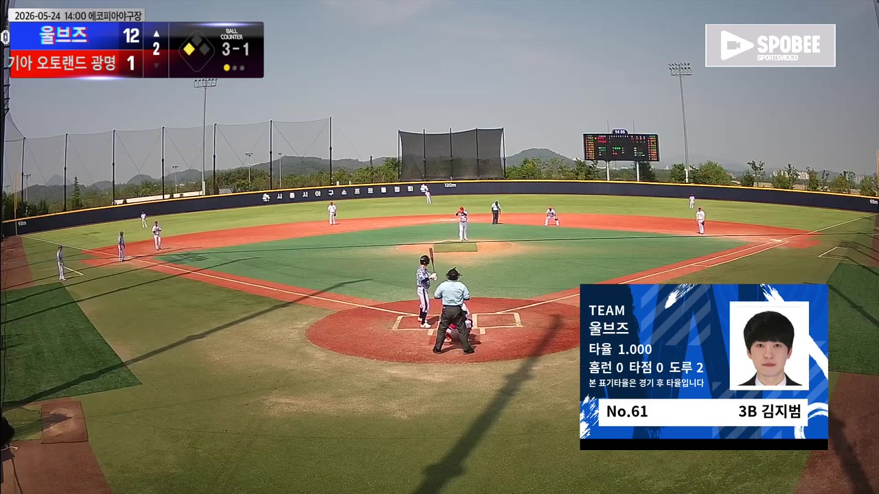 김지범(61번, 울브즈) 볼넷 클립 | vs 기아 오토랜드 광명 | 5/24 (에코피아야구장)