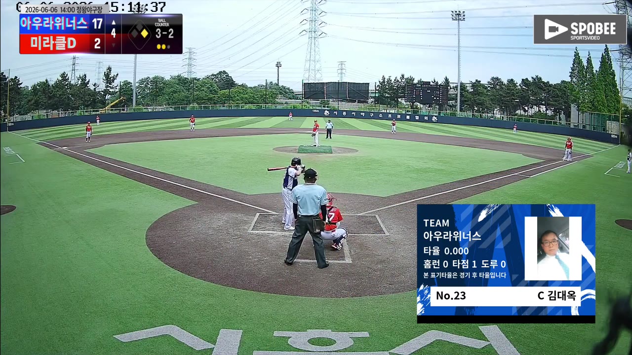 김대옥(23번, 아우라위너스) 볼넷 클립 | vs 미라클D | 6/6 (정왕야구장)