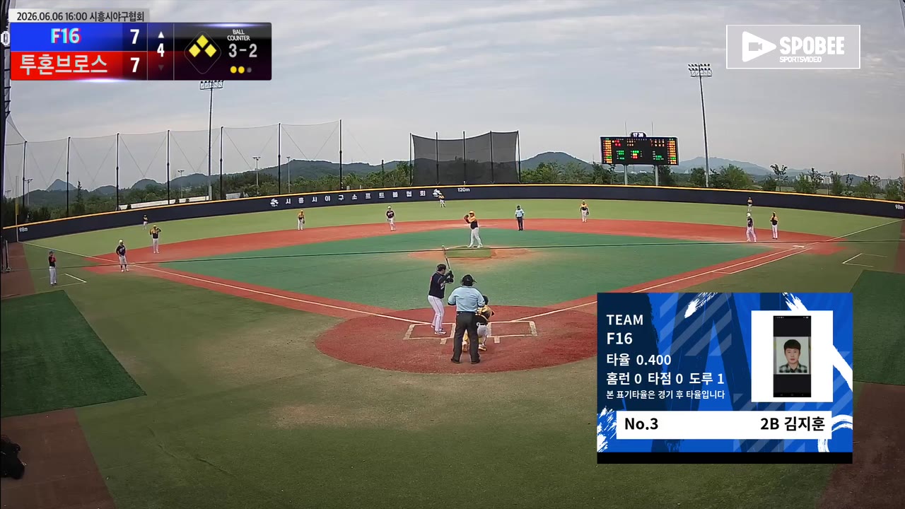 김지훈(3번, F16) 볼넷 클립 | vs 투혼브로스 | 6/6 (에코피아야구장)