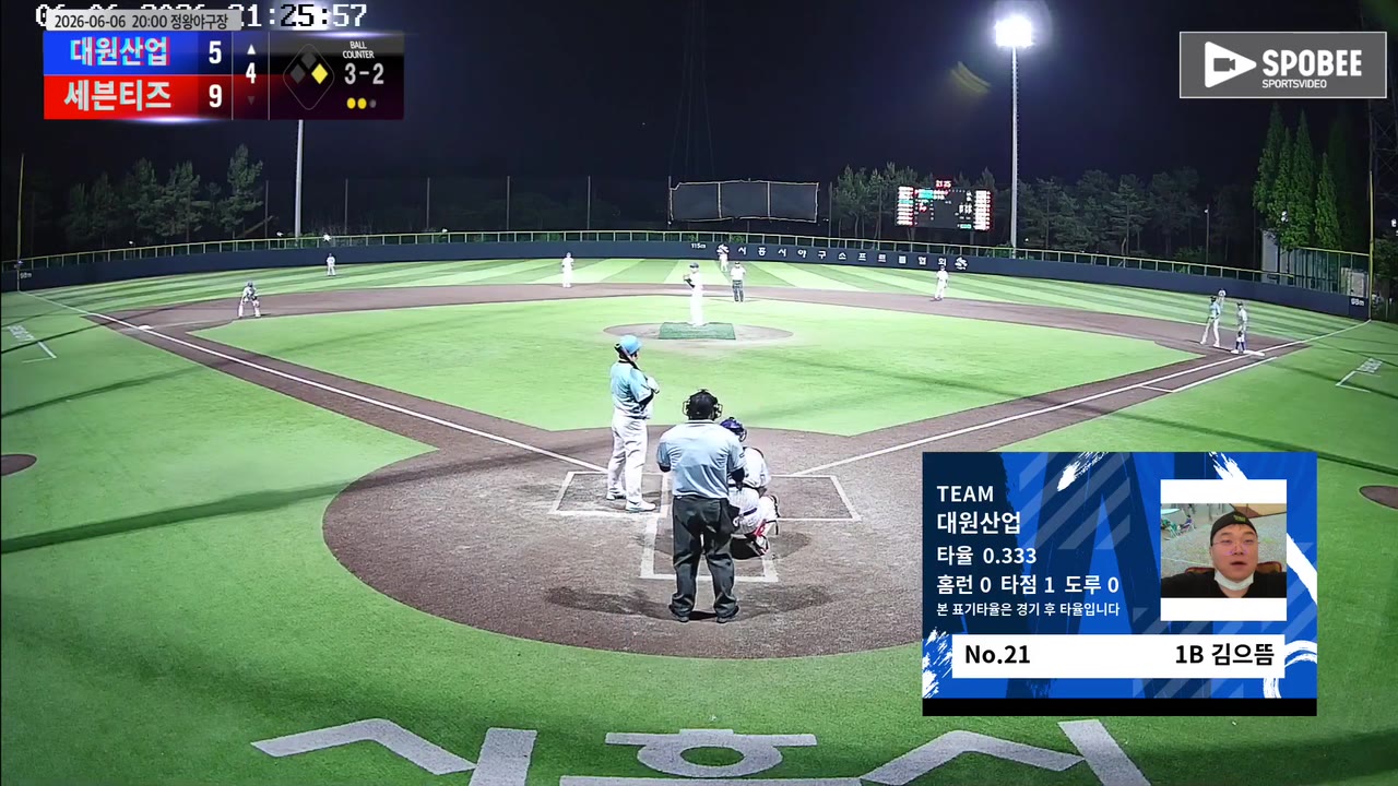 김으뜸(21번, 대원산업) 볼넷 클립 | vs 세븐티즈 | 6/6 (정왕야구장)