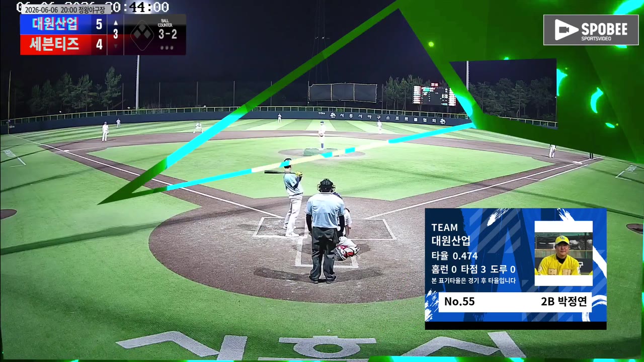 박정연(55번, 대원산업) 볼넷 클립 | vs 세븐티즈 | 6/6 (정왕야구장)