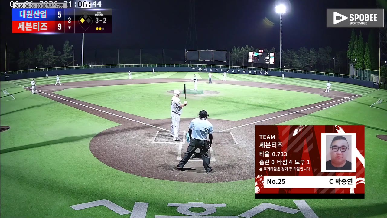 박종연(25번, 세븐티즈) 볼넷 클립 | vs 대원산업 | 6/6 (정왕야구장)